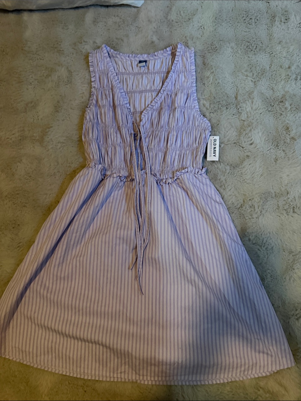 Old Navy Lavender & White Striped Sleeveless Midi Dress